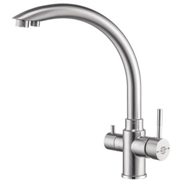 FilterLogic Madeira 3 Way Triflow Tap - Brushed Steel