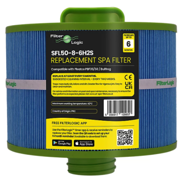 FilterLogic SFL50-8-6-H2S Spa Hot Tub Filter Compatible with Pleatco PBF35/BullFrog