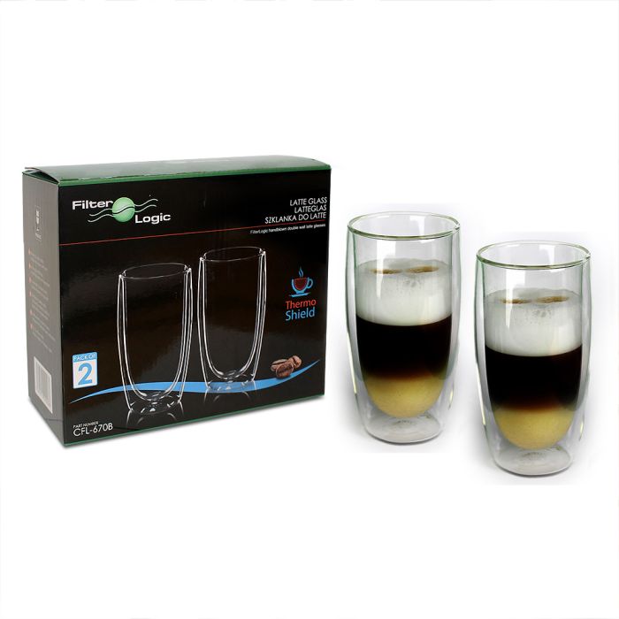 FilterLogic CFL-670B Double Wall Latte Glasses (Twin Pack)