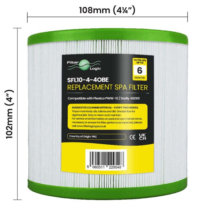 FilterLogic SFL10-4-4OBE Hot Tub Spa Filter Compatible with Pleatco PWW10 & Darlly SC750