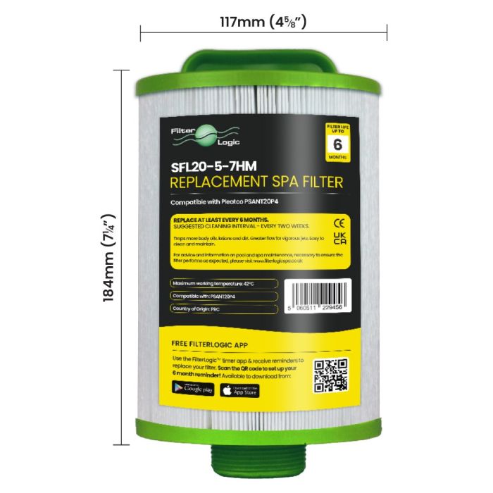 FilterLogic SFL20-5-7-HM Hot Tub Spa Filter compatible with Pleatco PSANT20P4