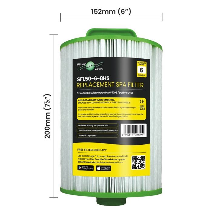 FilterLogic SFL50-6-8HS Hot Tub Spa Filter Compatible with Pleatco PWW50P3
