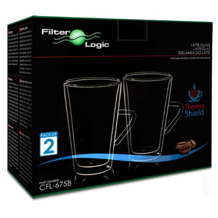 FilterLogic CFL-675B Latte Thermoshield Double Wall Coffee Glasses (Twin Pack)