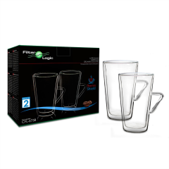 FilterLogic CFL-675B Latte Thermoshield Double Wall Coffee Glasses (Twin Pack)